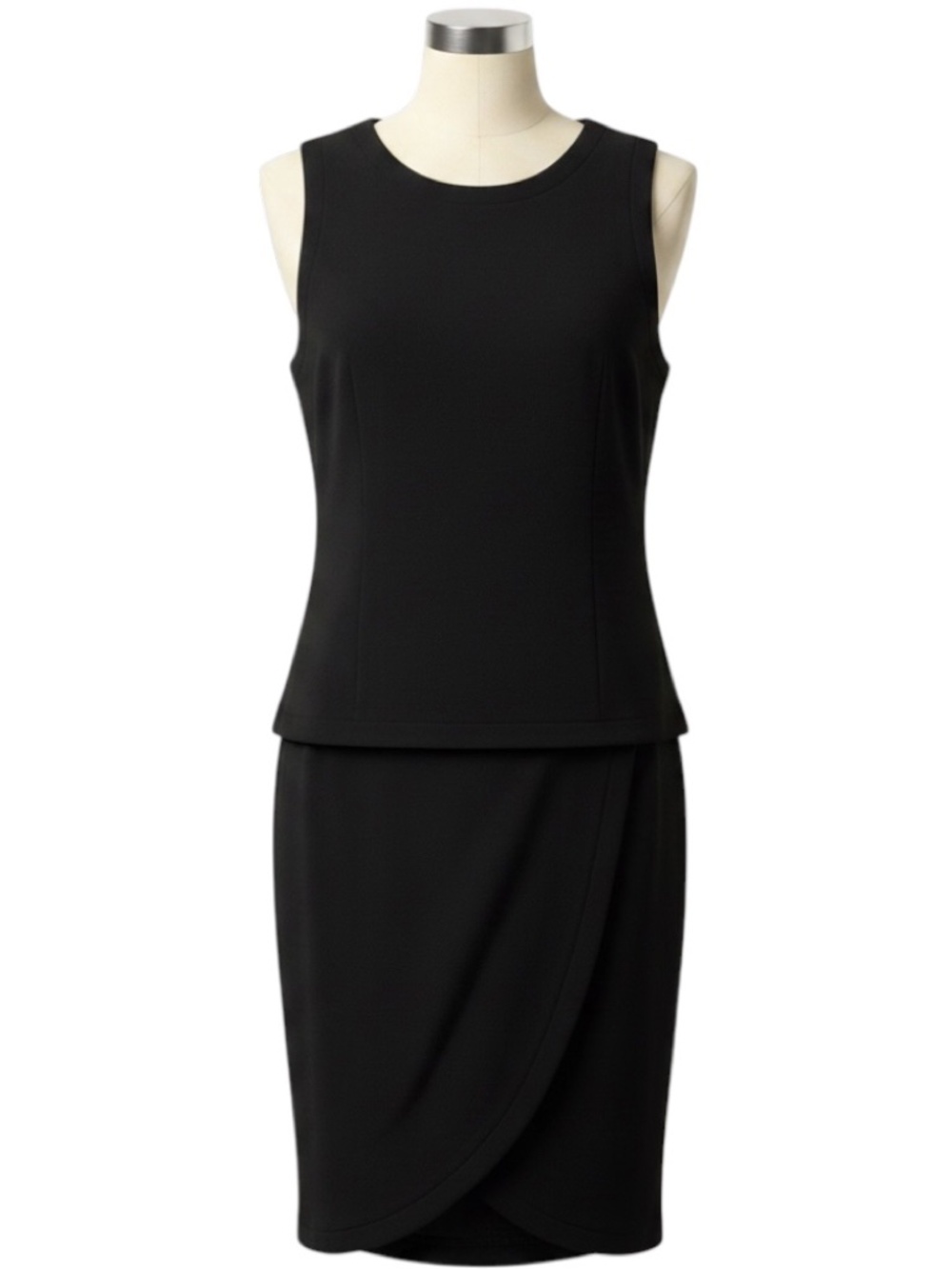 CHANEL VINTAGE BLACK SLEEVELESS WOOL GAUZE MIDI DRESS